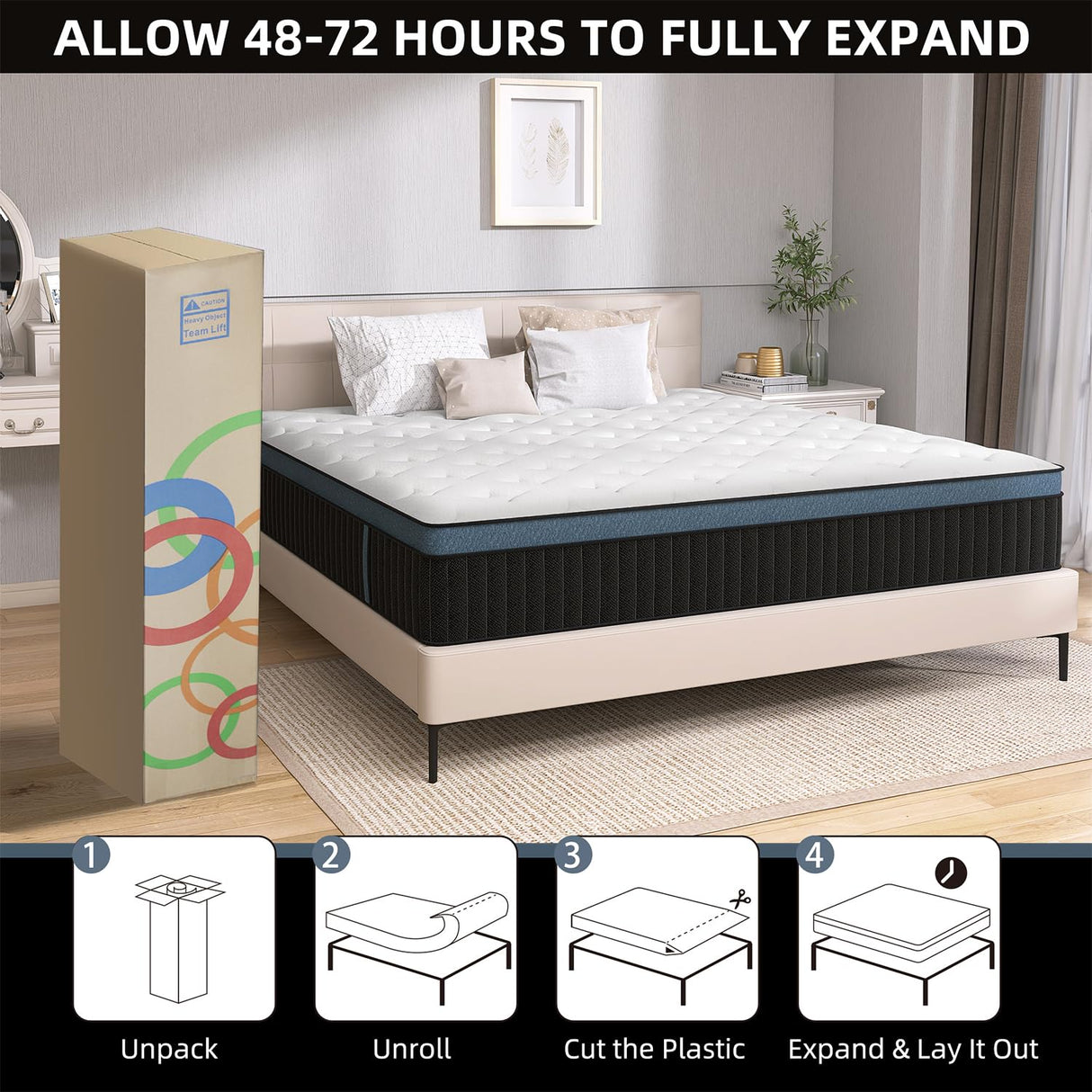 VERHOPE Full Size Mattress,14 inch Full Mattress in a Box,Motion Isolation with Individually Pocket Spring,Medium Firm Memory Foam Hybrid Mattress,Edge Support,CertiPUR-US VERHOPE