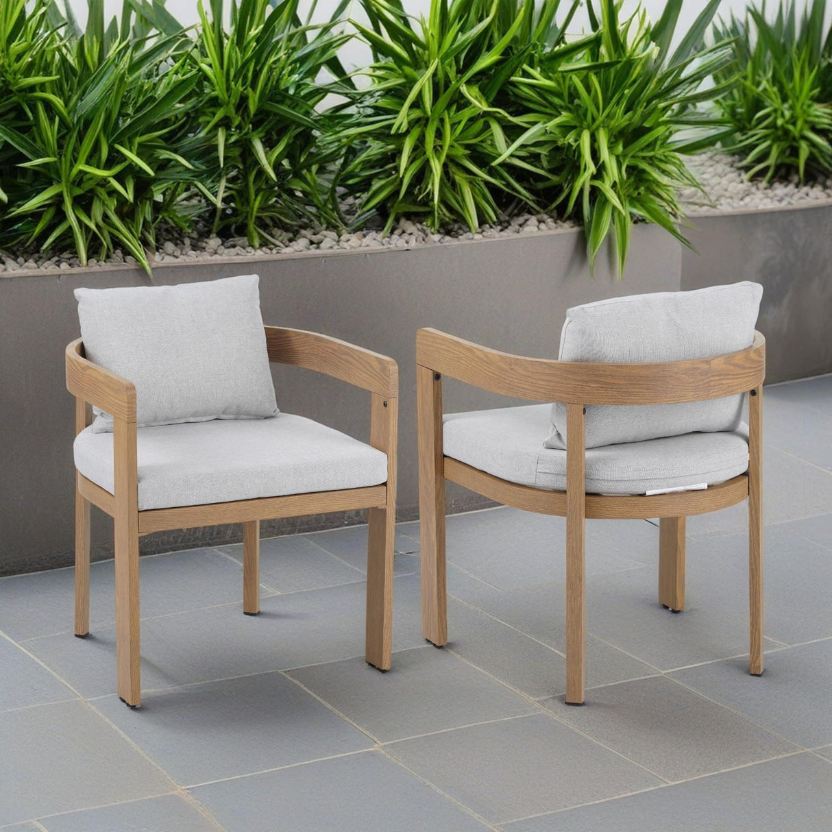 Christopher Knight Home Aluminum Dining Chair Set of 2, Armchairs with Cushions, Barrel Accent Chair, Wood-Like Finish, Comfy Seating Kitchen Side Chair Set for Balcony, Backyard, Garden, Teak Christopher Knight Home