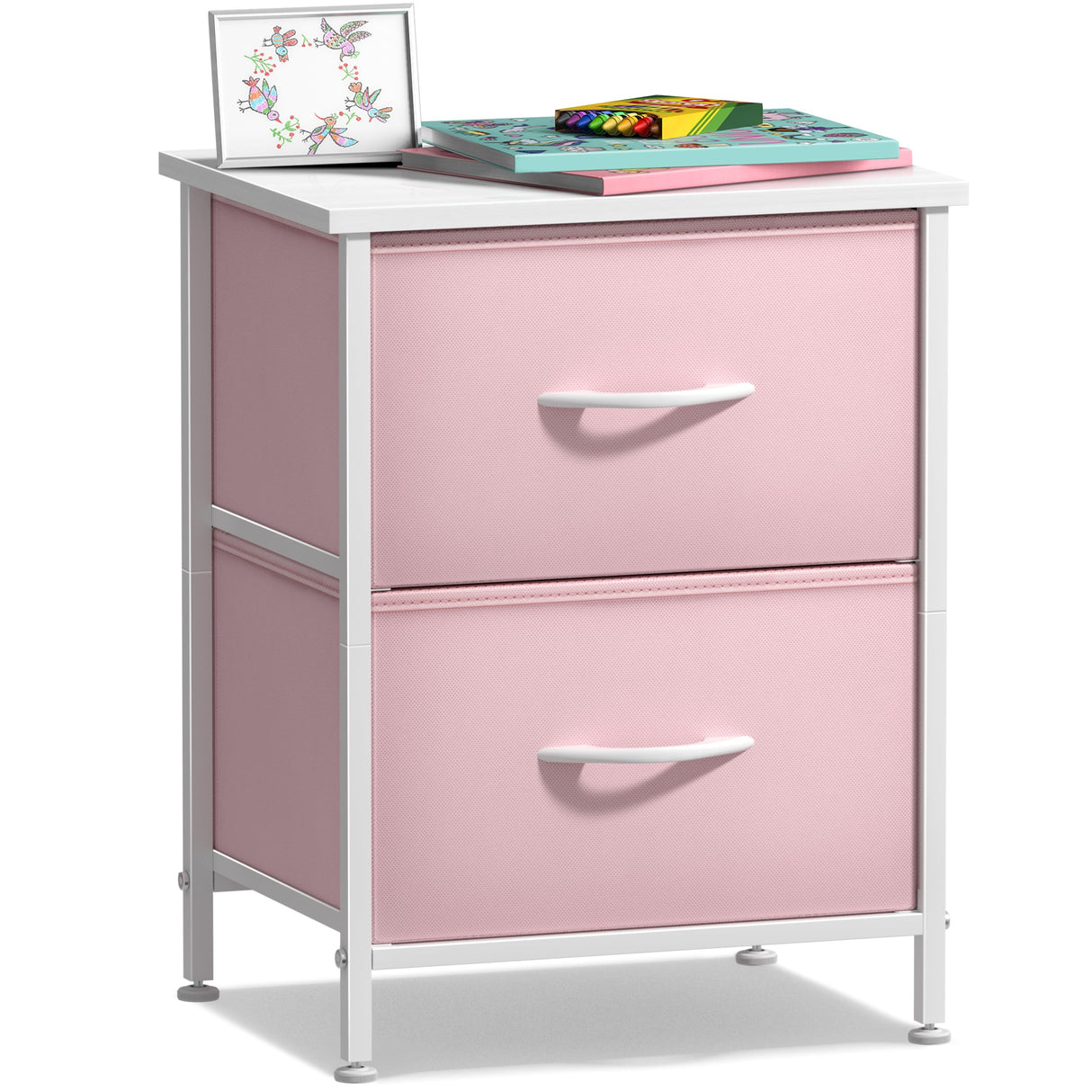 Sorbus Nightstand with 2 Drawers - Kids Bedside Furniture End Table Night Stand - Steel Frame, Wood Top & Easy Pull Fabric Bins - Dresser & Chest for Home, Bedroom Accessories, Office & College Dorm Sorbus