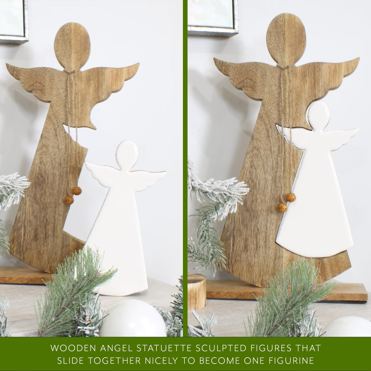 AuldHome Wood Enamel Nesting Angel Statue; Primitive Farmhouse Christmas Decor Figurine AuldHome Design