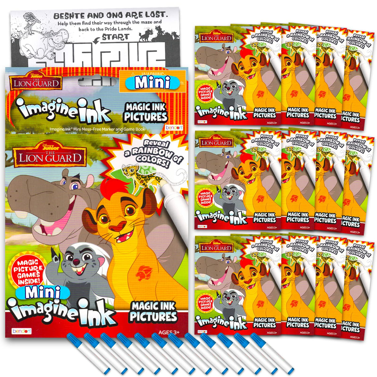 Disney Lion Guard Imagine Ink Coloring Book Set for Kids - 12 Pack No-Mess Magic Ink Lion King Coloring Books Party Supplies Party Favors Bundle Disney