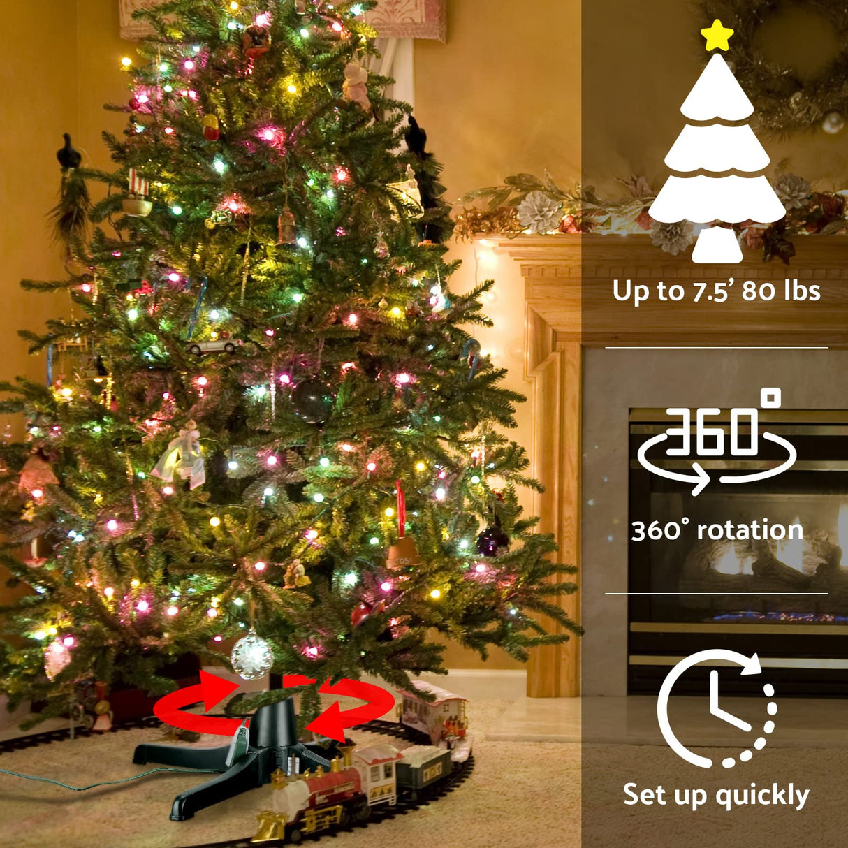 Hortsun Christmas Tree Stand 360 Degree Rotating Adjustable Tree Stand Replacement Electric Revolving Xmas Tree Base for up to 7.5ft Artificial Holiday Trees, Green Hortsun