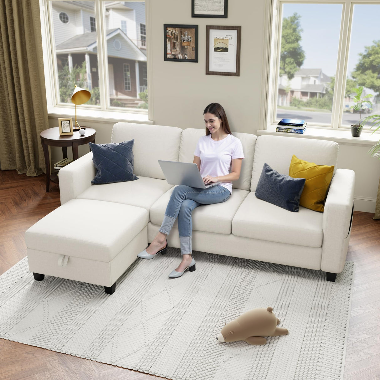 Youmumeub 79''Sectional Couch Couches for Living Room - L-Shaped 4-Seater Deep Sectional Sofa,Removable Covers,Suitable for The Living Room, Apartment or Office-Beige Youmumeub