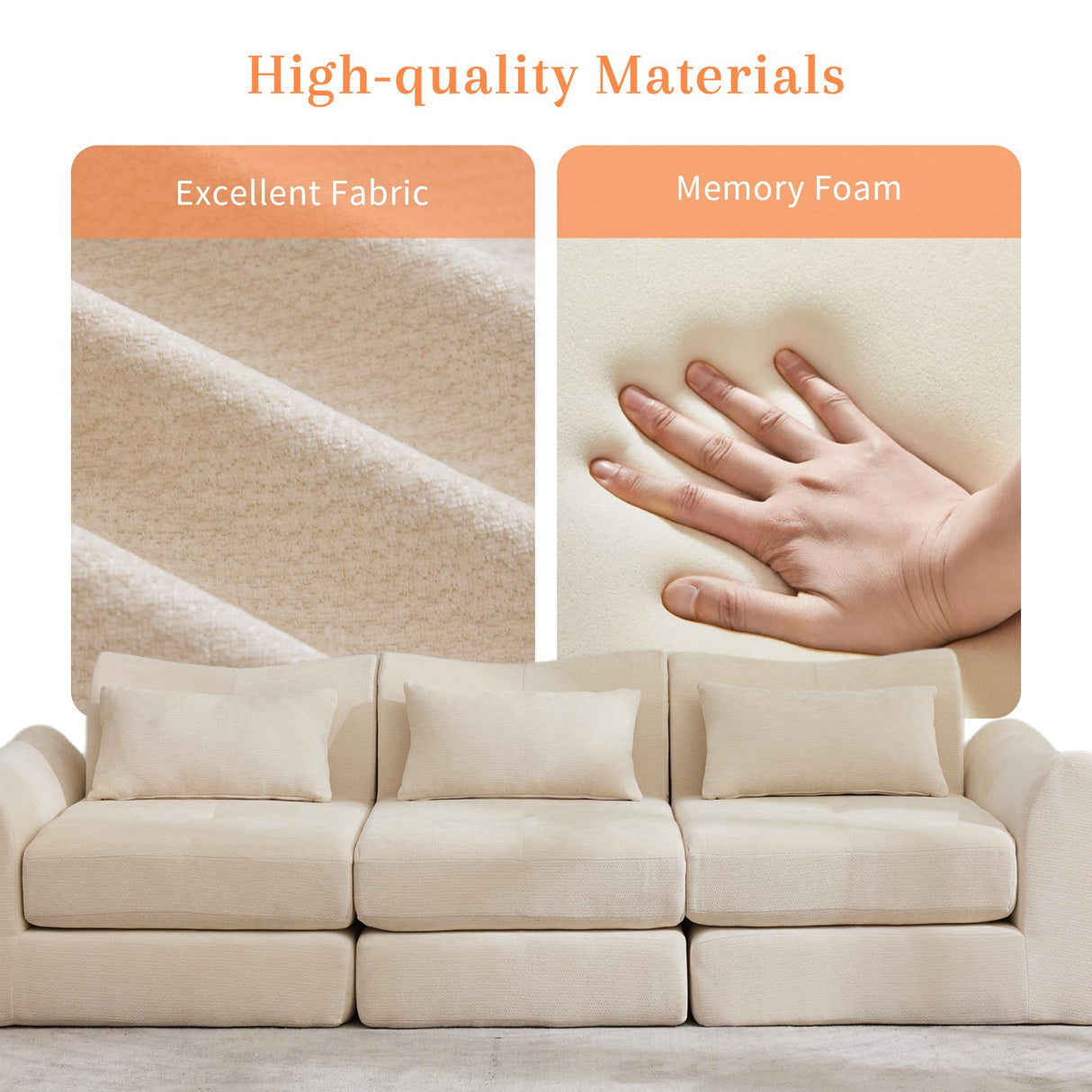 MAXMAXX 102" Cloud Sofa, 4-in-1 Folding Sofa Bed, Floor-Standing Boneless Couch, Futon Sofa Bed for Living Room, Bedroom and Entertainment Room (Beige) MAXMXX