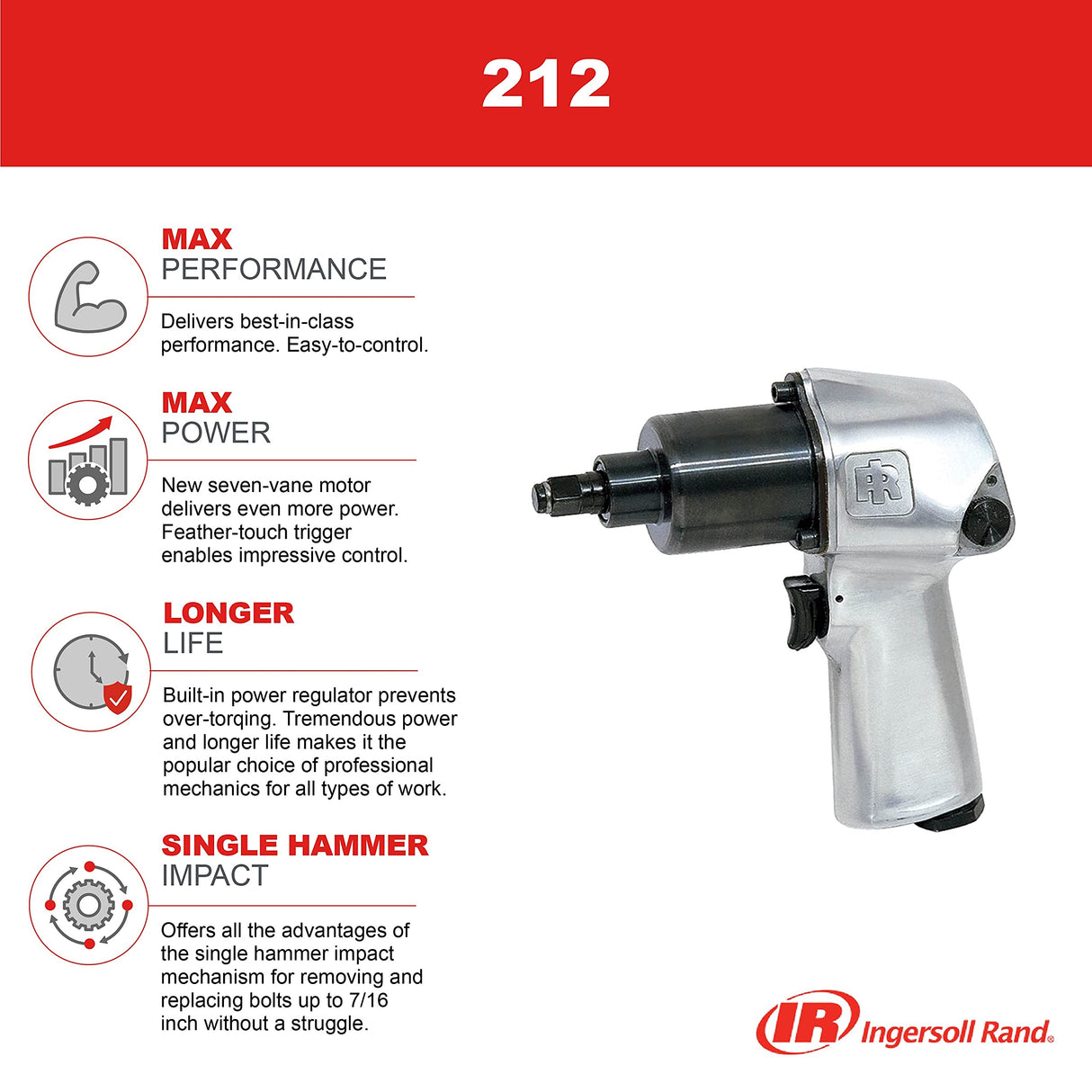Ingersoll Rand 212 3/8" Air Impact Wrench, 150 ft-lbs Max Torque, Super Duty, Pistol Grip Ingersoll Rand