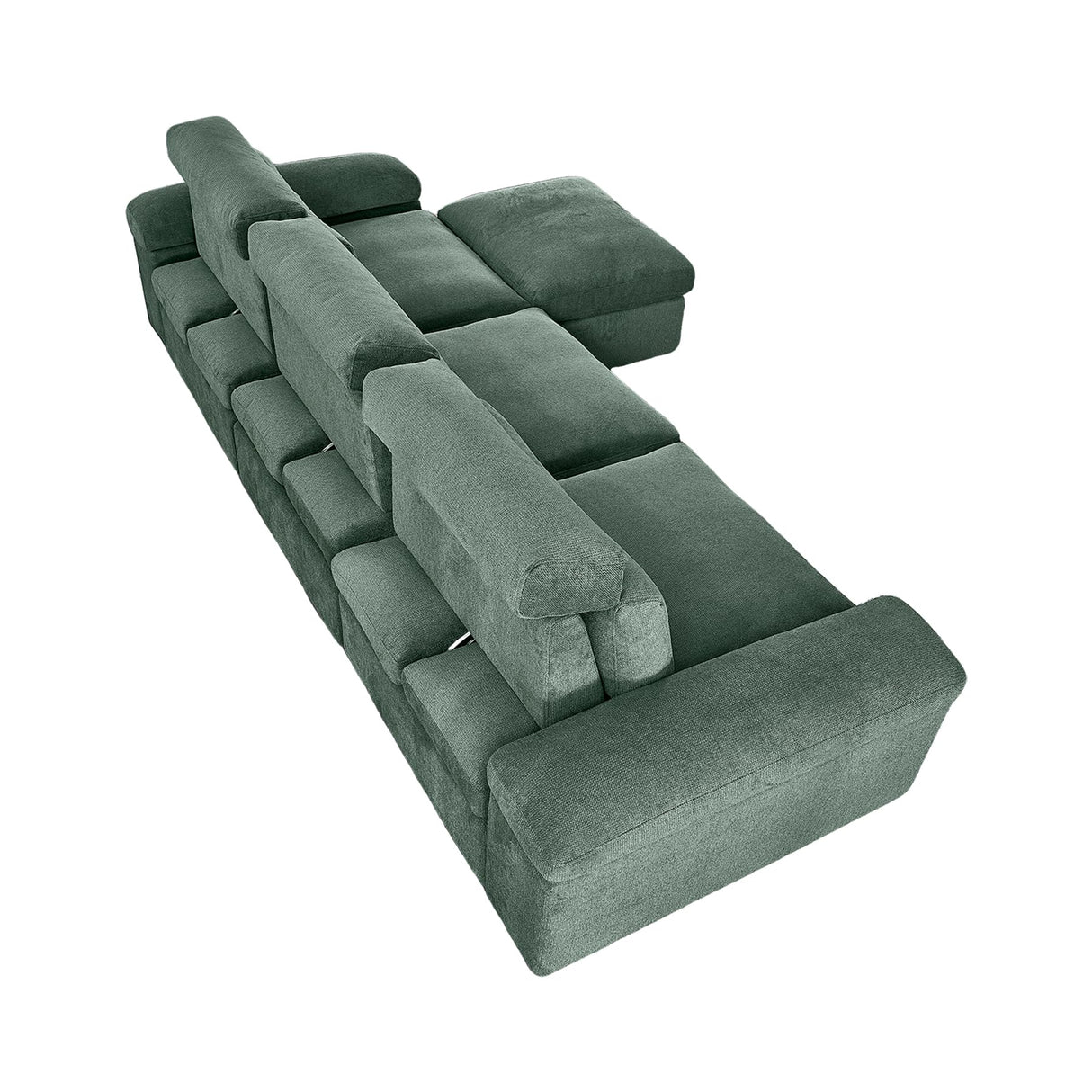 Sectional Modular Down Filled Sofa, Comfty Feather L Shape Cloud Couch for Living Room,114" Simple Couch,Adjustable Backrest,3Seat with Storage Ottoman for Office,Apartment (Green-3 Seat+Ottoman) Pistachio