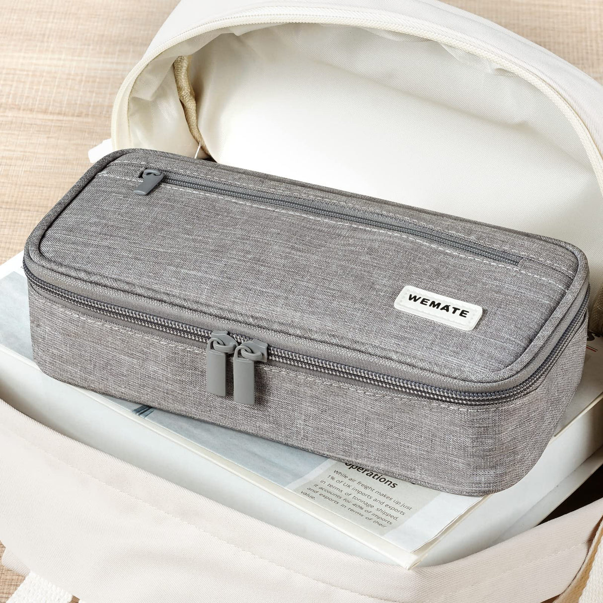 WEMATE Large Pencil Case Aesthetic,Big Capacity Canvas Pencil Pouch with Zipper, Pencil Case for Women & Men, Marker Pen Case,Portable Stationery Pencil Bag for Office Light Grey WEMATE