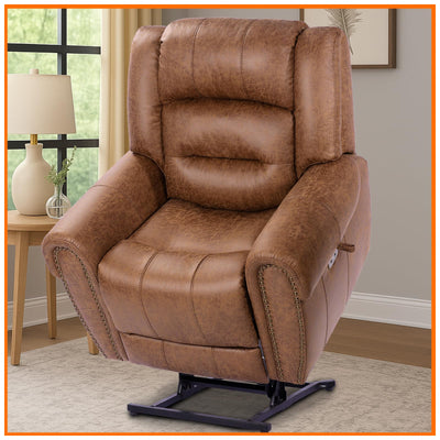 EONIX Classical Large Power Lift Recliner Chair for Elderly with Heat and Massage, Dual Motor Lay Flat Electric Lift Chair Recliner for Adults, Living Room, Bedroom, SLRY005061, Nut Brown