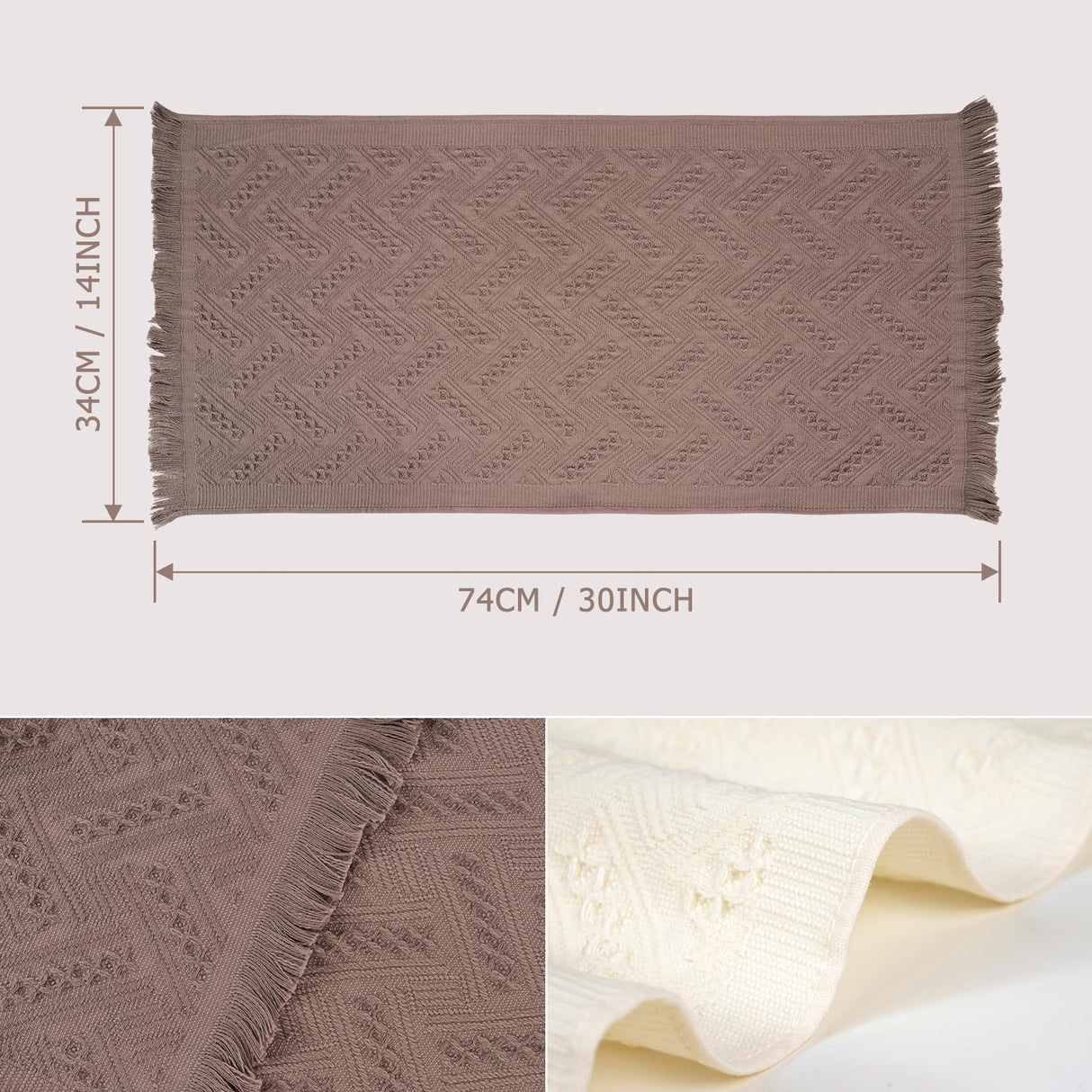 Luxury Decorative Hand Towels Bathroom: 2 Packs 14X30 100% Cotton Turkish Absorbent Soft Face Towel Set for Boho Bathroom Decor Kitchen Hotel Spa Farmhouse Guest Tea Gift (Cream White, 14"x30") YoulerTex