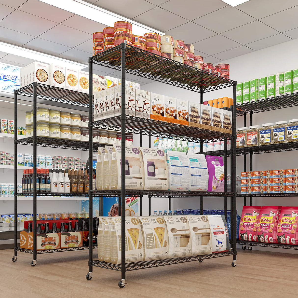 Heavy Duty N.S.F. Certified 4‑Tier Steel Wire Shelving with Wheels, 800 lb Commercial Storage Rack, Adjustable Utility Shelf for Home, Garage, Restaurant Storage Shelves (Black, 46" x 17.7" x 65") Generic