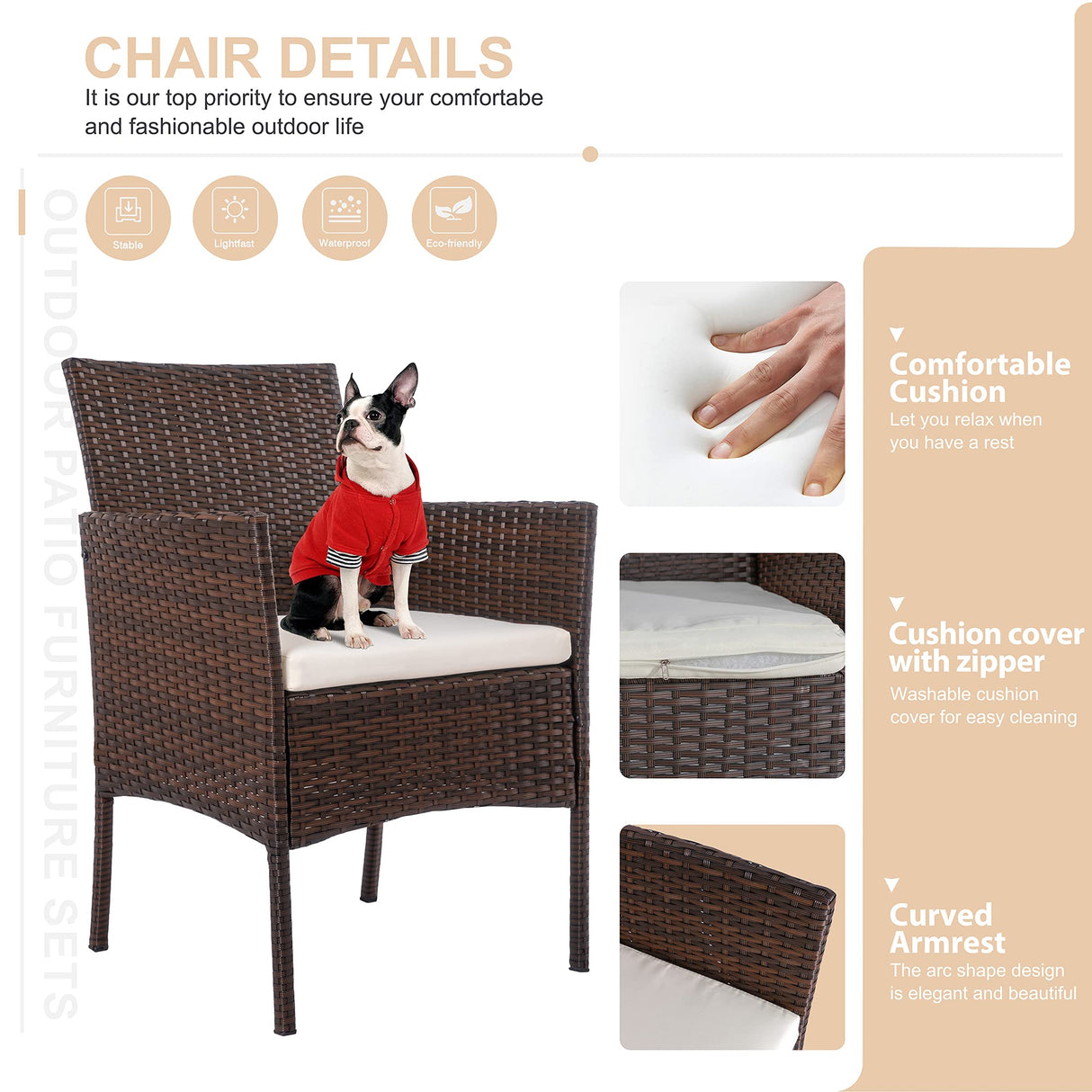 Shintenchi 4 Piece Outdoor Patio Furniture Set, Wicker Rattan Patio Conversation Set, Outdoor Chairs and Loveseat with Coffee Table for Porch, Yard & Poolside (Brown) Shintenchi