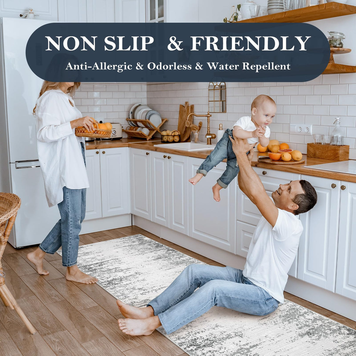 Lahome Abstract Grey Long Runners for Hallways, Washable 2.5x10 Non-Skid Low-Pile Rug Runners for Hallways Non-Slip 10 ft Modern Ombre Indoor Floor Runner for Kitchen Entryway Lahome