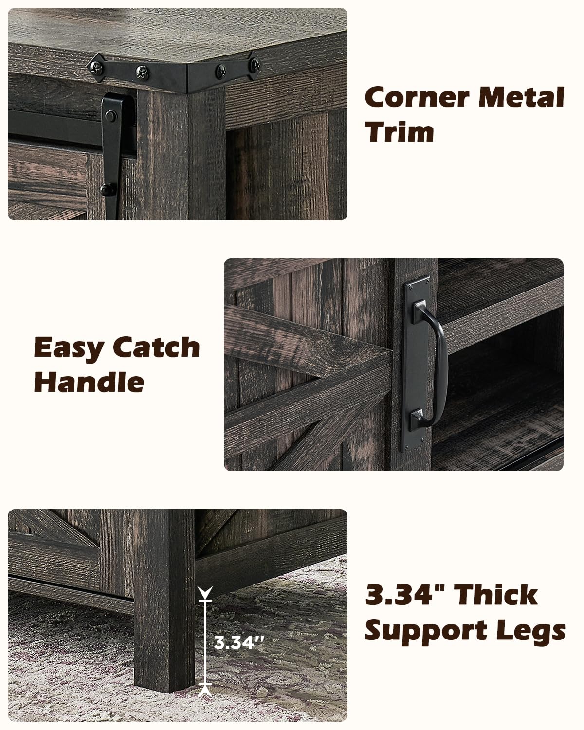 OKD 48" Farmhouse Lift Top Coffee Table with Sliding Barn Door,Rustic Center Table with Hidden Storage Compartment,Lifting Tabletop and Adjustable Shelf for Living Room,Office,Dark Rustic Oak OKD