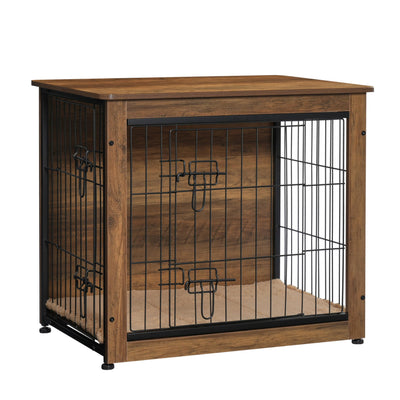 DWANTON Dog Crate Furniture with Cushion, Wooden Dog Crate with Double Doors, Dog Furniture, Dog Kennel Indoor for Small/Medium/Large Dog,End Table, Small, 27.2" L, Warm Brown