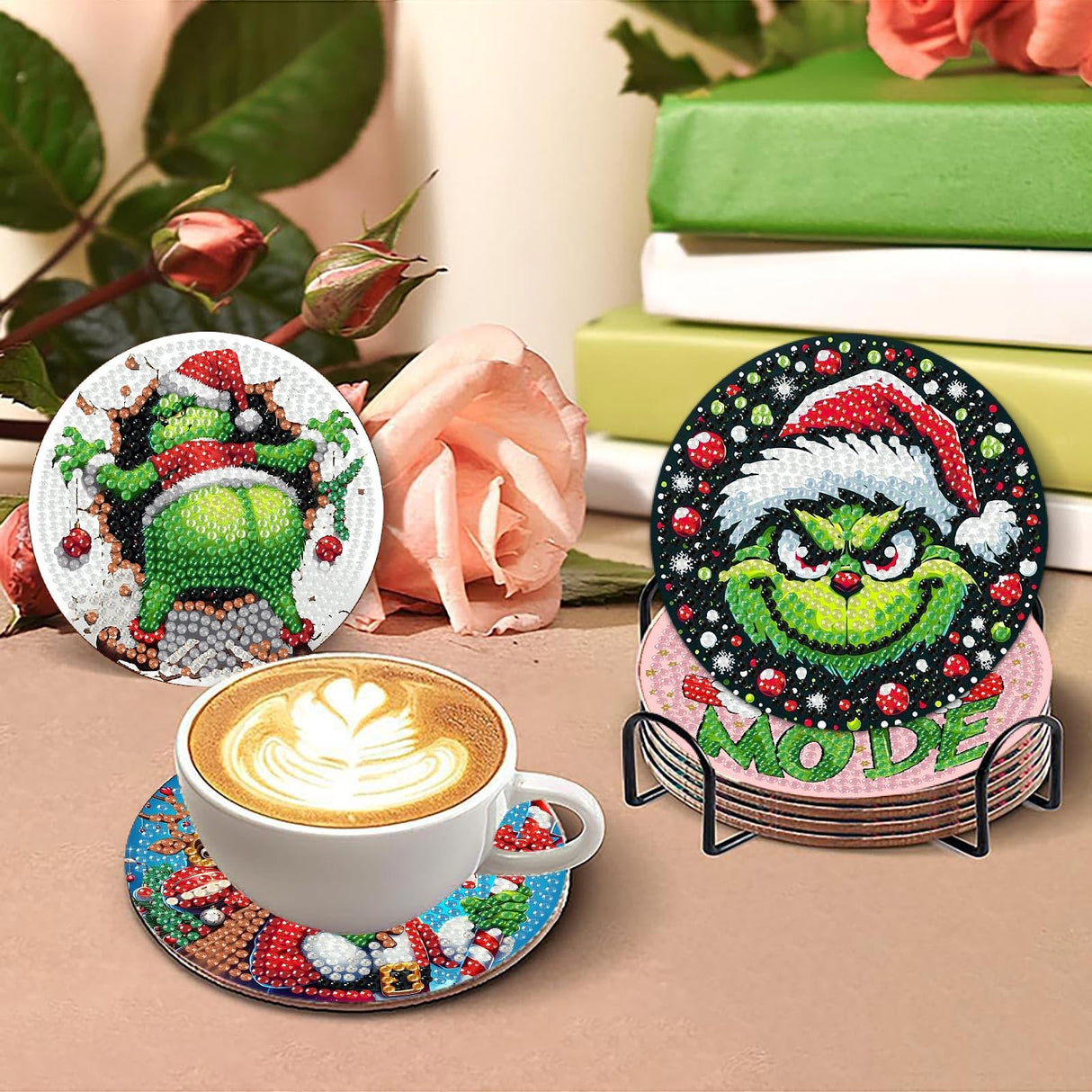 Apcufir 8 Pcs Christmas Diamond Painting Coasters Kits with Holder,DIY Diamond Art Coaster Kits for Adults & Kids,Paint with Diamonds Coasters Art Crafts for Holiday Decor Gifts Apcufir