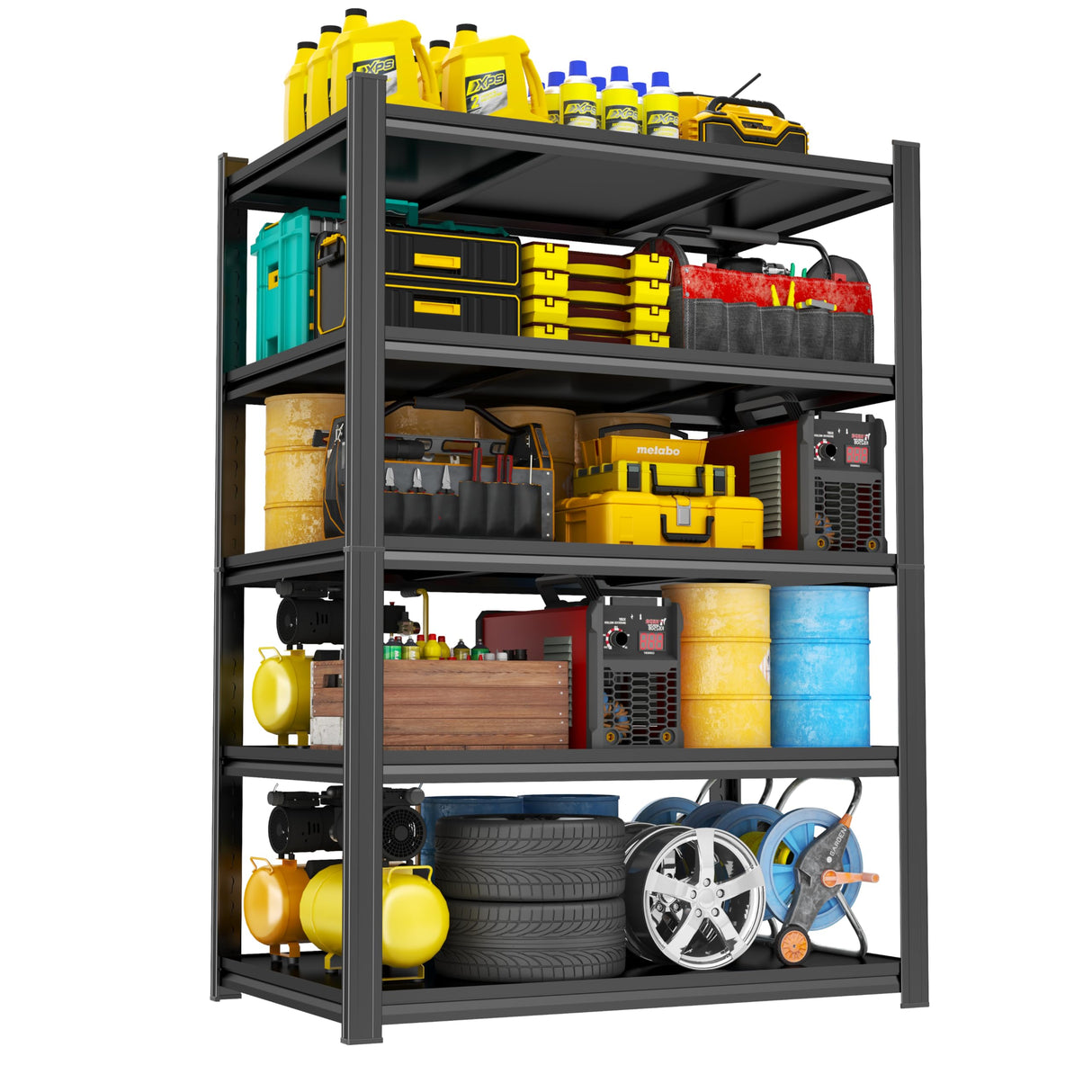 47.3"W Garage Shelving Heavy Duty, 2500 LBS Capacity Industrial Shelving Units, Standing Shelf Storage, Detachable and Adjustable 5 Tier Metal Shelves for Warehouse, Basement, Pantry Closet, Black Bezuny