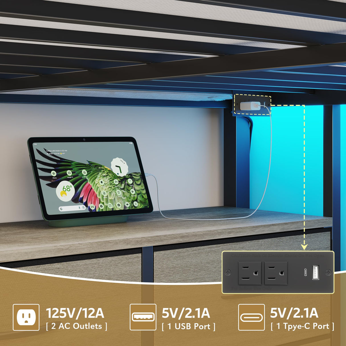 busyaeh Low Loft Bed Full Size,Full Loft Bed for Kids with 9 Storage Drawers & 15.8" H Safety Guardrail & Inclined Ladder & Safety Handrail & LED Lights and Charging Station,Toddler Loft Beds,Oak Gray busyaeh