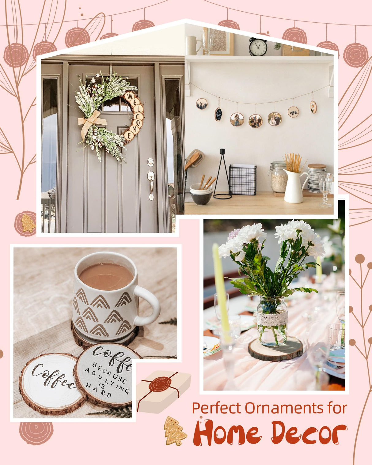 Travlog Unfinished Wood Slices with Hole, Natural Wood Circles Blank with Bark for DIY Crafts, Home Decor, Christmas Ornament (30Pcs, 2.4-2.8 Inch) Travlog