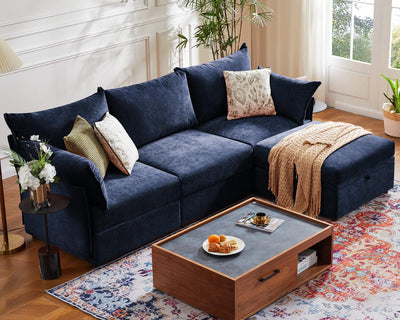 ABCASA Modular Sectional Sofa, L Shaped Couch Set for Living Room, 3-Seater Comfy Cloud Couches with Movable Storage Ottoman,DIY Combination,1400lb Capacity - Chenille Blue