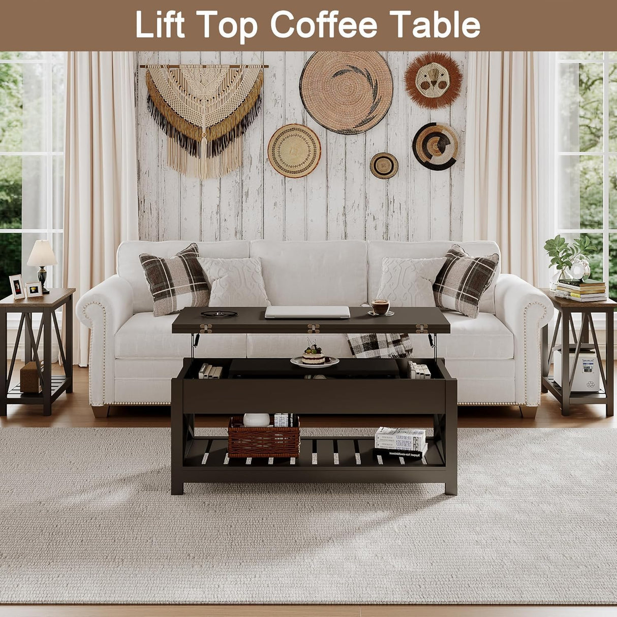 ChooChoo Coffee Table Lift Top, Multi-Function Convertible Coffee Table with Storage and Hidden Compartment, Coffee Table Converts to Dining Table for Living Room, 40 Black ChooChoo