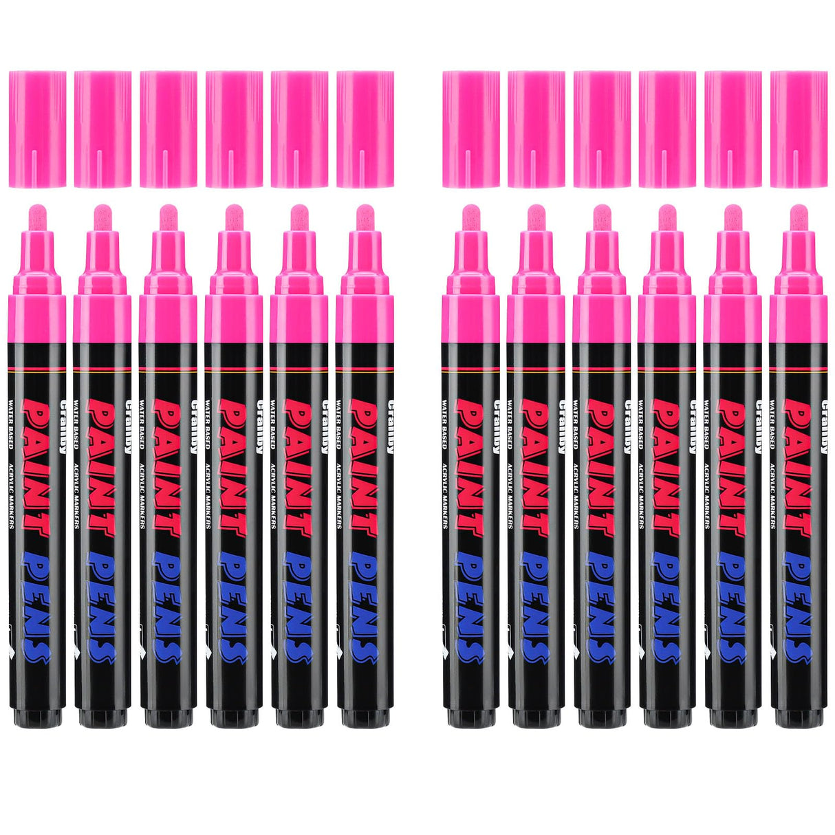 Craiiby Pink Paint Pens Paint Markers - 12 Pack Permanent Acrylic Quick Dry Waterproof Marker Pens for Rocks Wood Fabric Plastic Canvas Glass Mugs Metal Tire Stone Craiiby