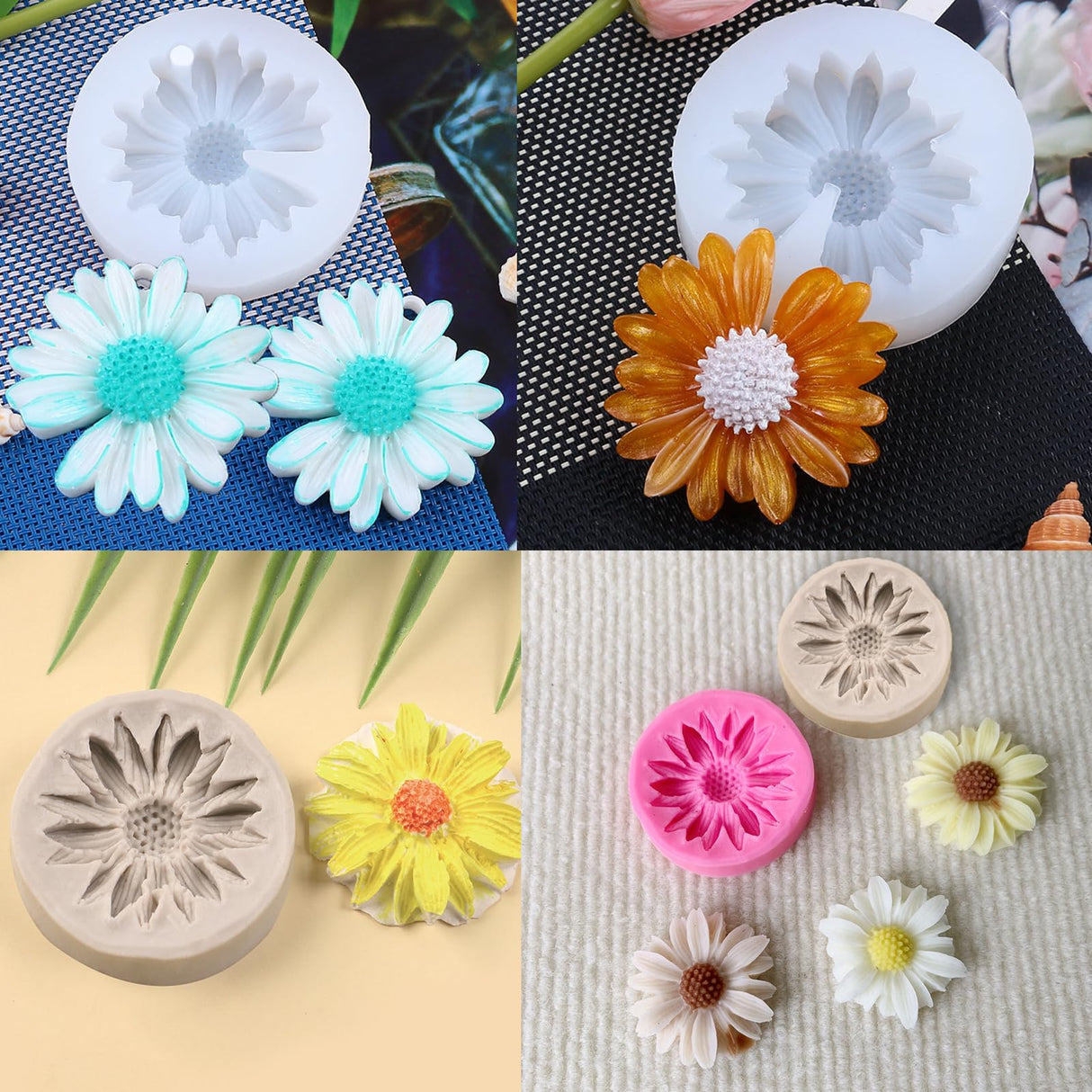 10PCS Daisy Flower Silicone Mold Chrysanthemum Flower Silicone Mold with Large-Eye Wicking Needle,Candlewick Resin Candle Molds DIY Soap Concrete Casting Polymer Clay Cupcake Topper Candy Craft TYMKLMZG