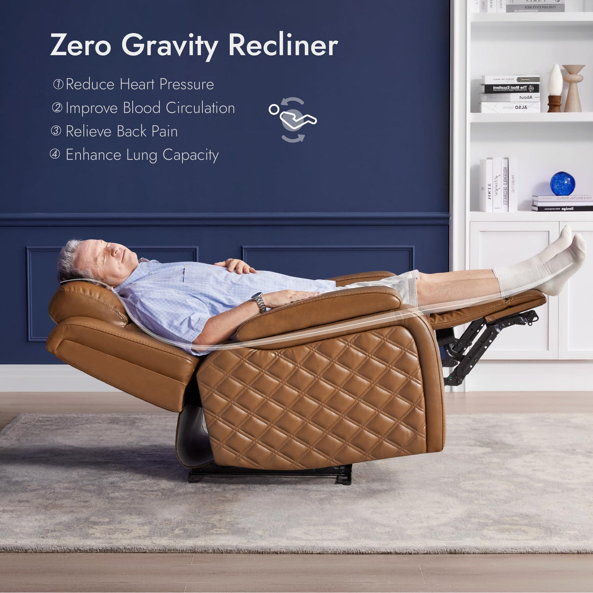 Watson & Whitely Genuine Leather Power Recliner Chairs for Adults, Zero Gravity Recliner with Power Headrest & Hidden Storage, Electric Reclining Sofa Chair for Living Room, Home Office, Saddle Brown Watson & Whitely
