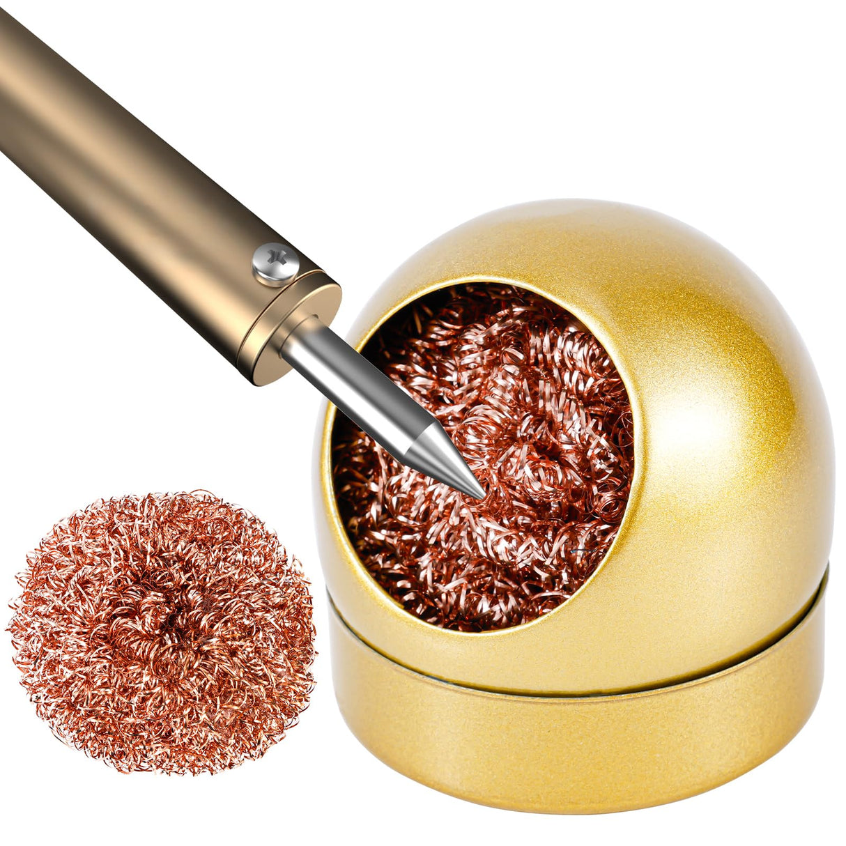 Soldering Iron Tip Cleaner, Premium Stainless Steel Soldering Iron Cleaner Quick Cleaning No Water Required Soldering Iron Tip Cleaner Practical Tools(Gold) PEUTIER