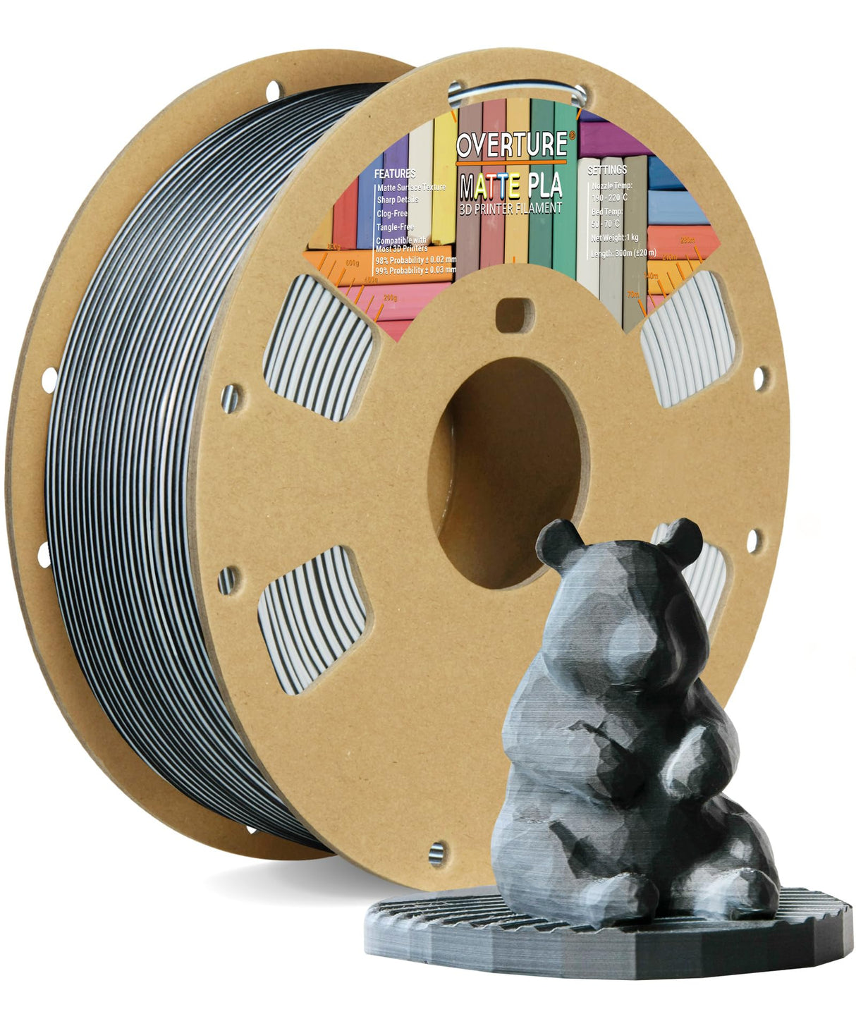 OVERTURE Dual Color Matte PLA 3D Printer Filament 1.75mm, Matte PLA 1kg Cardboard Spool (2.2lbs), Dimensional Accuracy +/- 0.02 mm (Matte Black-White) OVERTURE
