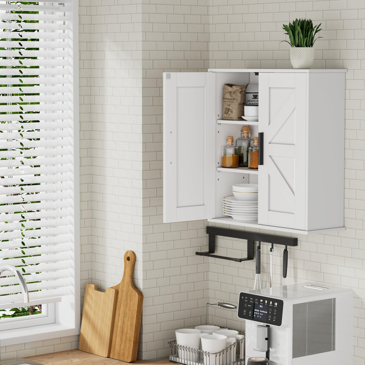 Homleke Bathroom Wall Cabinet, Over Toilet Storage Cabinet with Barn Doors and Adjustable Shelves, 3-Tier Medicine Cabinet Wall Mounted, for Bathroom, Kitchen, Entryway, Laundry Room, White, (7.9" D) Homleke