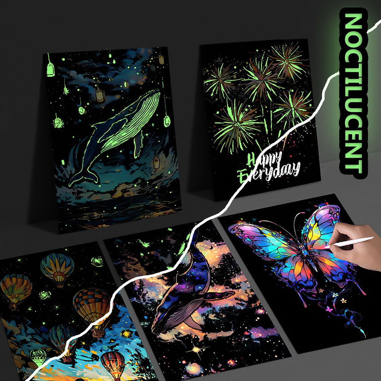 Glow in The Dark Scratch Art Rainbow Painting Paper 8 Sheet with Pen / Cleaning Brush, Engraving Landscape Scratchboard(A4) for Kids Teens & Adults, Fun Sketch Card Creative Craft Toy (Animal) AP ARTSPER