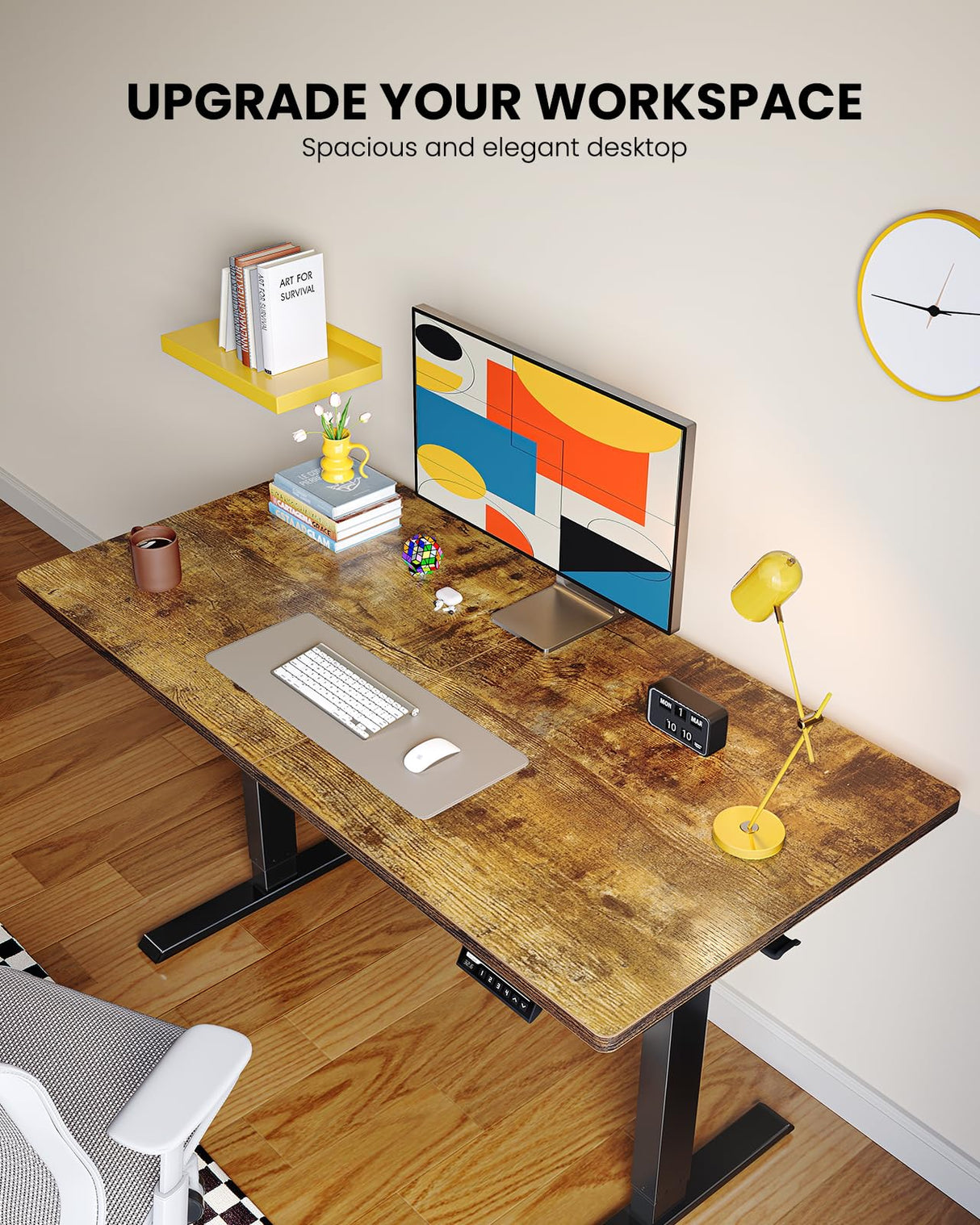 ErGear Electric Standing Desk, 48 x 24 inch Height Adjustable Sit Stand Up Desk, Computer Home Office Desk with 4 Memory Height Buttons, Two Pieces Desktop, Vintage Brown, EGESD110V ErGear