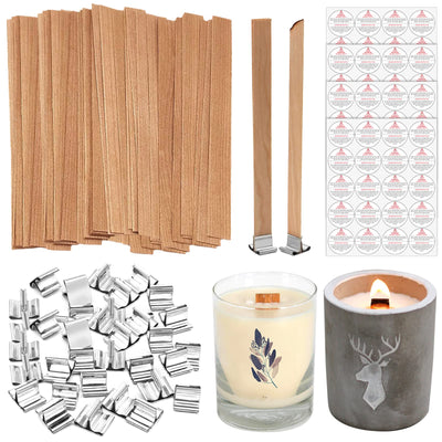 ZYNERY 100 Set Wood Wicks for Candles Making, Crackling Wooden Candle Wicks, Smokeless Candle Wick with Metal Base Labels (5.9x0.5 Inch)