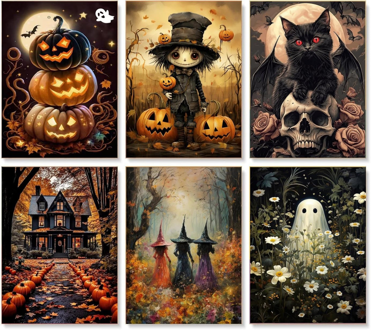 Gemozaic 6 Pack Paint by Numbers Kit for Adults Halloween- Adult Paint by Number Kits on Canvas, Halloween DIY Oil Painting by Numbers for Gift Home Wall Decor 12x16 Inch Gemozaic