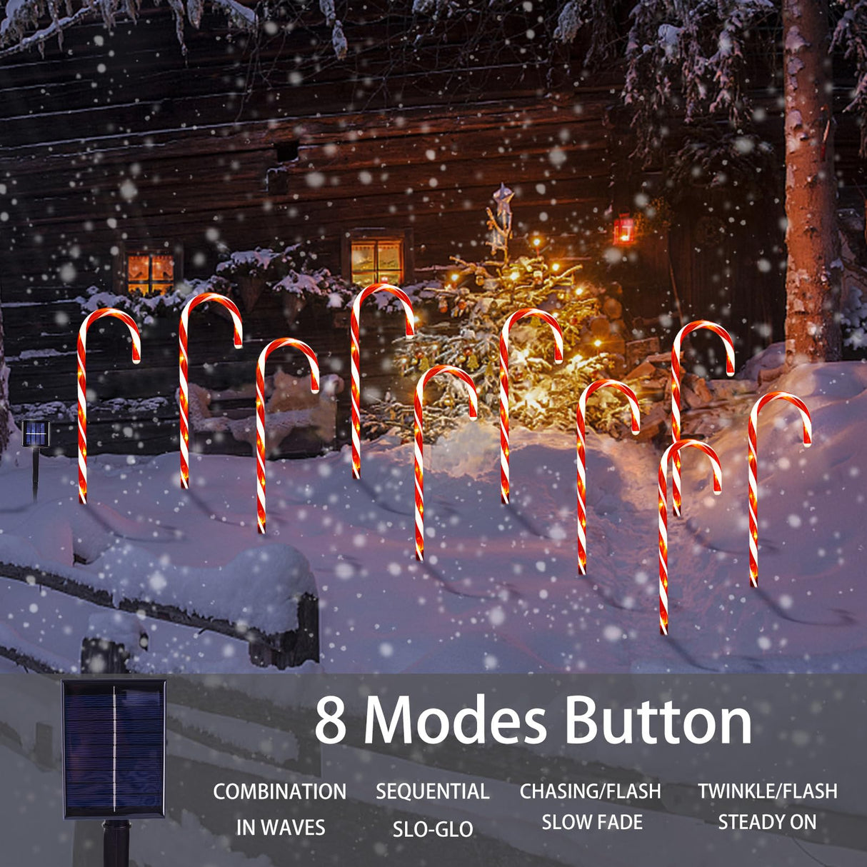 Bstge Christmas Decorations Outdoor, 10 Pcs Candy Cane Lights, 21'' Solar Pathway Lights with 8 Lighting Modes, Waterproof Garden Lights for Christmas Patio Yard Walkway Decorations Bstge