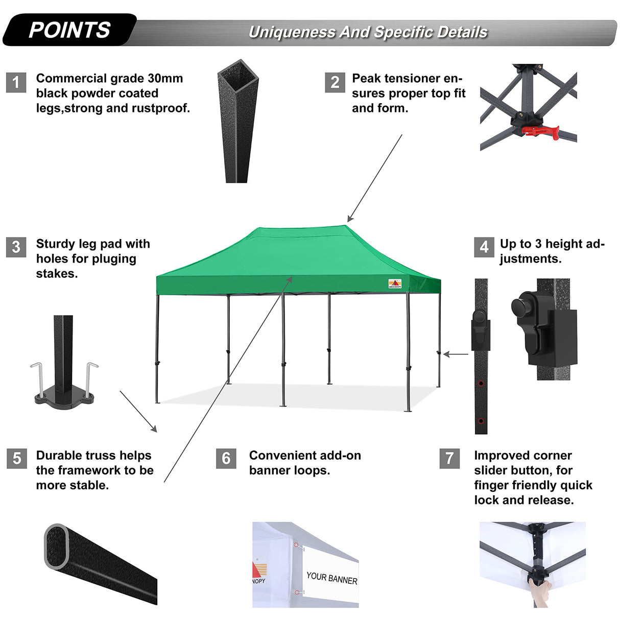 ABCCANOPY Heavy Duty Easy Pop up Canopy Tent with Sidewalls 10x20, Kelly Green ABCCANOPY