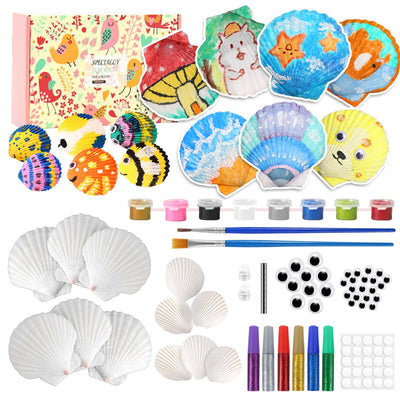 Kids Sea Shell Painting Kit, Arts & Crafts Gifts for Boys Girls, DIY Creative Activity Art Toys with Refrigerator Magnets, Kids Christmas Birthday Gifts Children Toys for Ages 5 6 7 8 9 10 Year Olds
