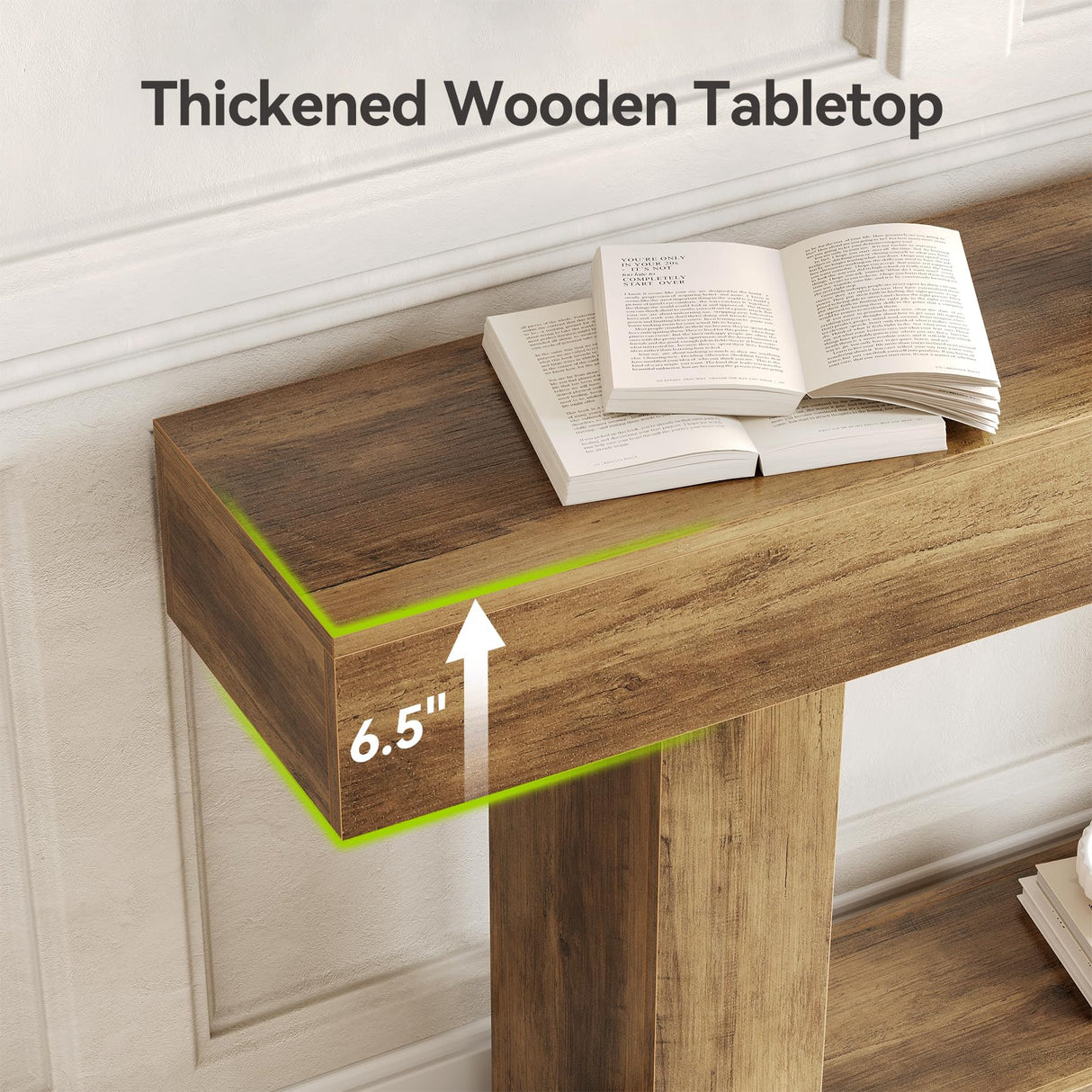 LITTLE TREE 63 Inches Long Console Table, 2-Tier Farmhouse Sofa Table Behind Couch, Large Narrow Entryway Table for Living Room, Wooden Hallway Foyer Table with Heavy Duty Base, Rustic Brown LITTLE TREE