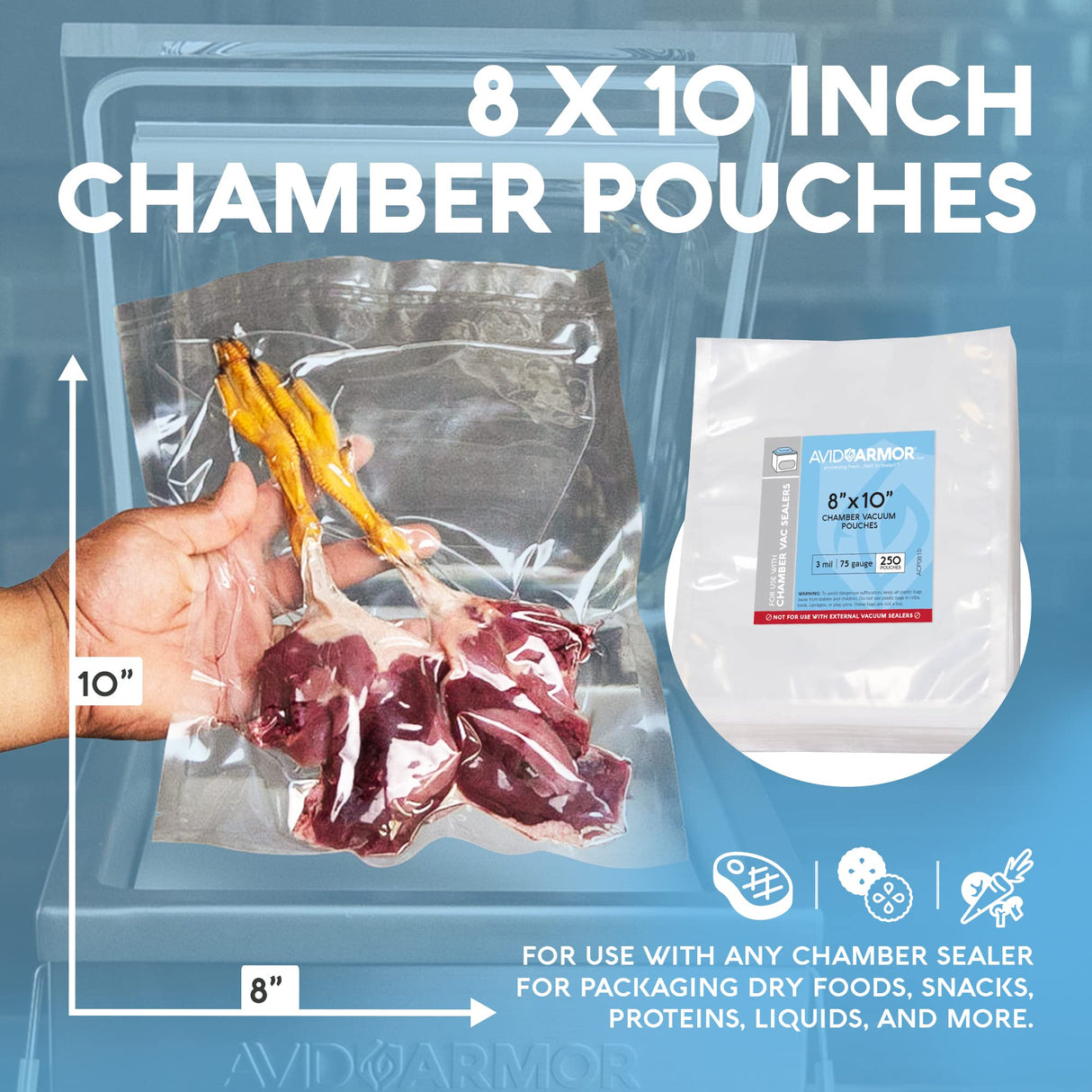 Avid Armor – Chamber Machine Pouches, Pre-Cut Chamber Vacuum Sealer Bags, Heavy Duty Seal Pouch, BPA-Free Chamber Sealer, Vacuum Chamber Pouches (250, 8x10) Avid Armor