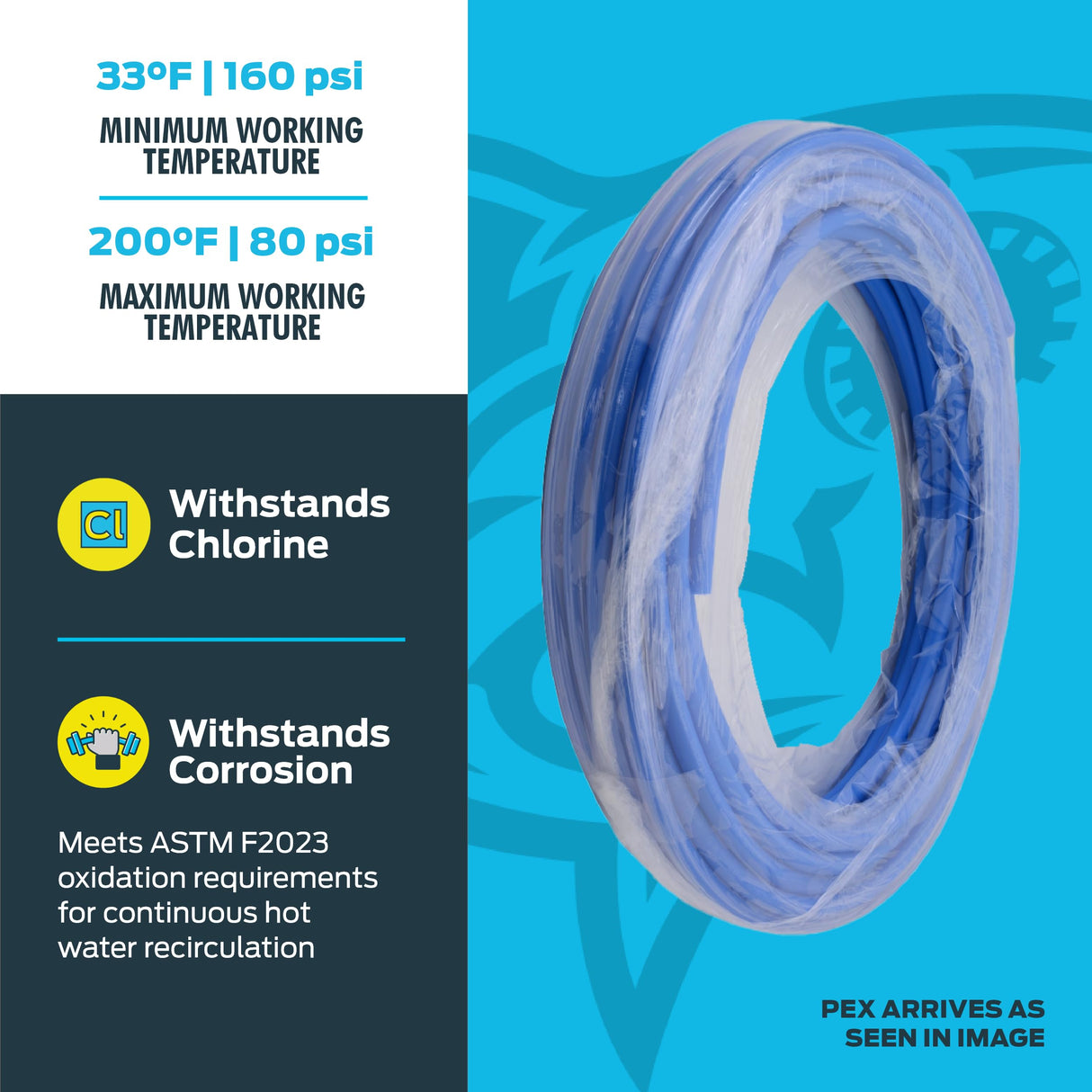 SharkBite 1/2 Inch x 100 Feet Blue PEX-B, PEX Pipe Flexible Water Tubing for Plumbing, U806B100 SharkBite