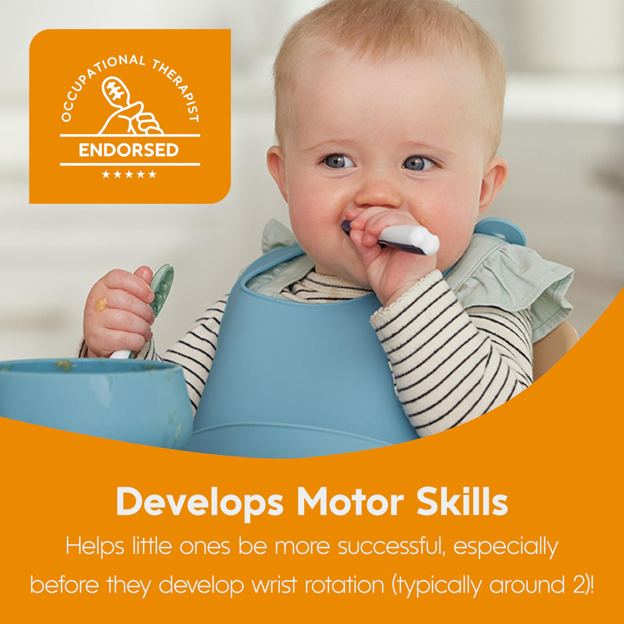 NumNum Baby Spoons Set, Pre-Spoon GOOtensils for Kids Aged 6+ Months - First Stage, Baby Led Weaning (BLW) Spoon - Self Feeding, Silicone Toddler Food Utensils - 2 Spoons, Olive/Navy NumNum