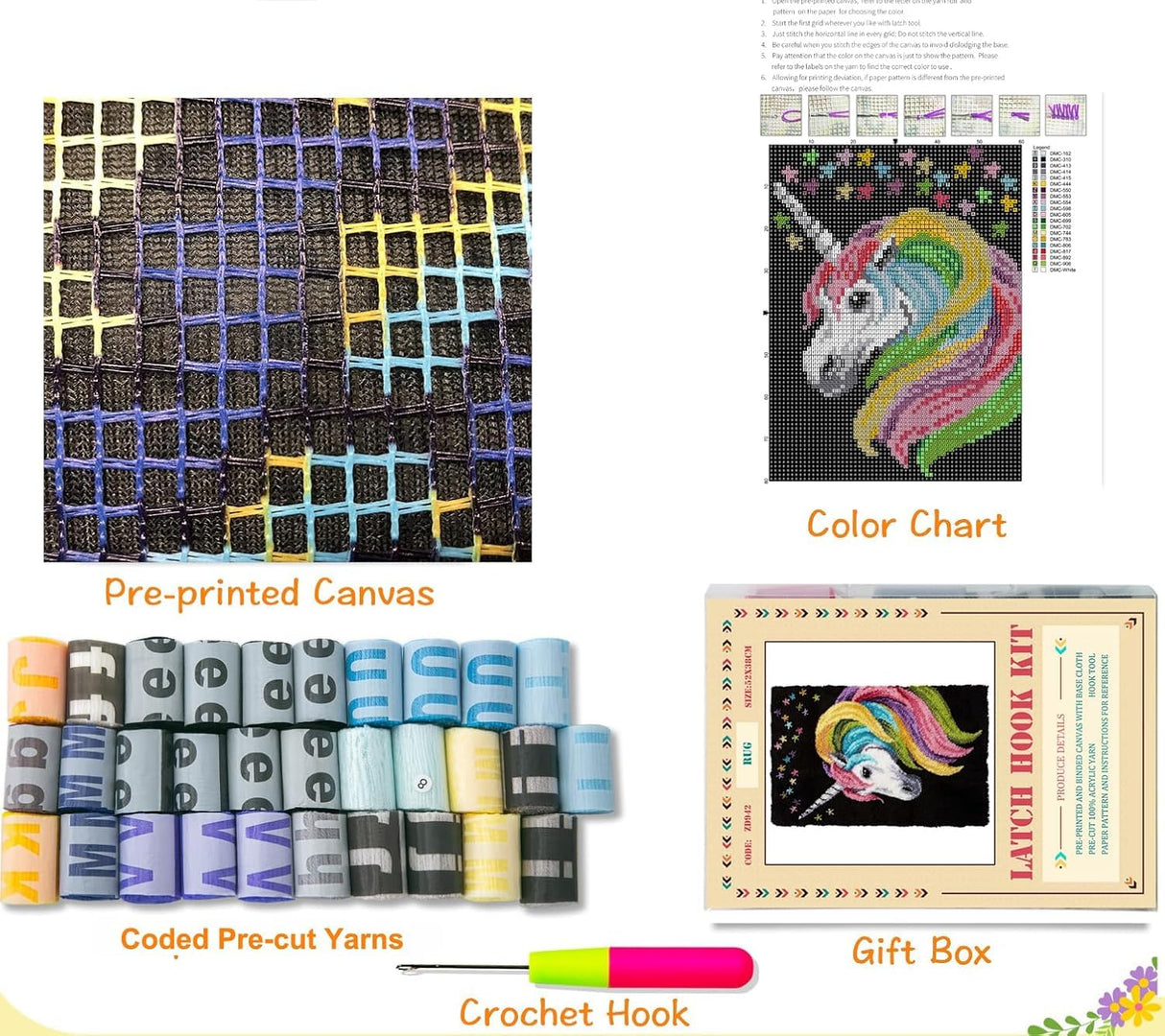 YOOTOM Latch Hook Rug Kits, Christmas DIY Rug Crochet Yarn Latch Hook Carpet Kit with Printed Canvas 20"x15" YOOTOM