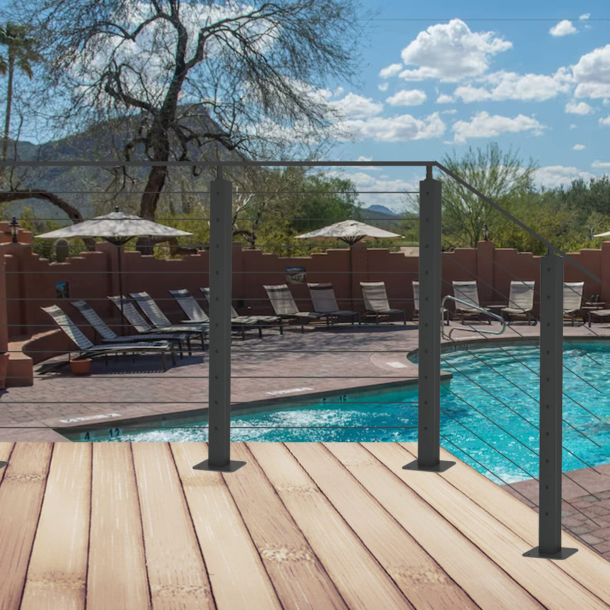 LANGLIER 1 PC Cable Railing Post 36"x2"x2"(Square Column 33") Stainless Steel Black Finish, for Stairs and Deck handrails,can be Installed on Wood or Concrete Floor. (Corner Post, Black) LANGLIER