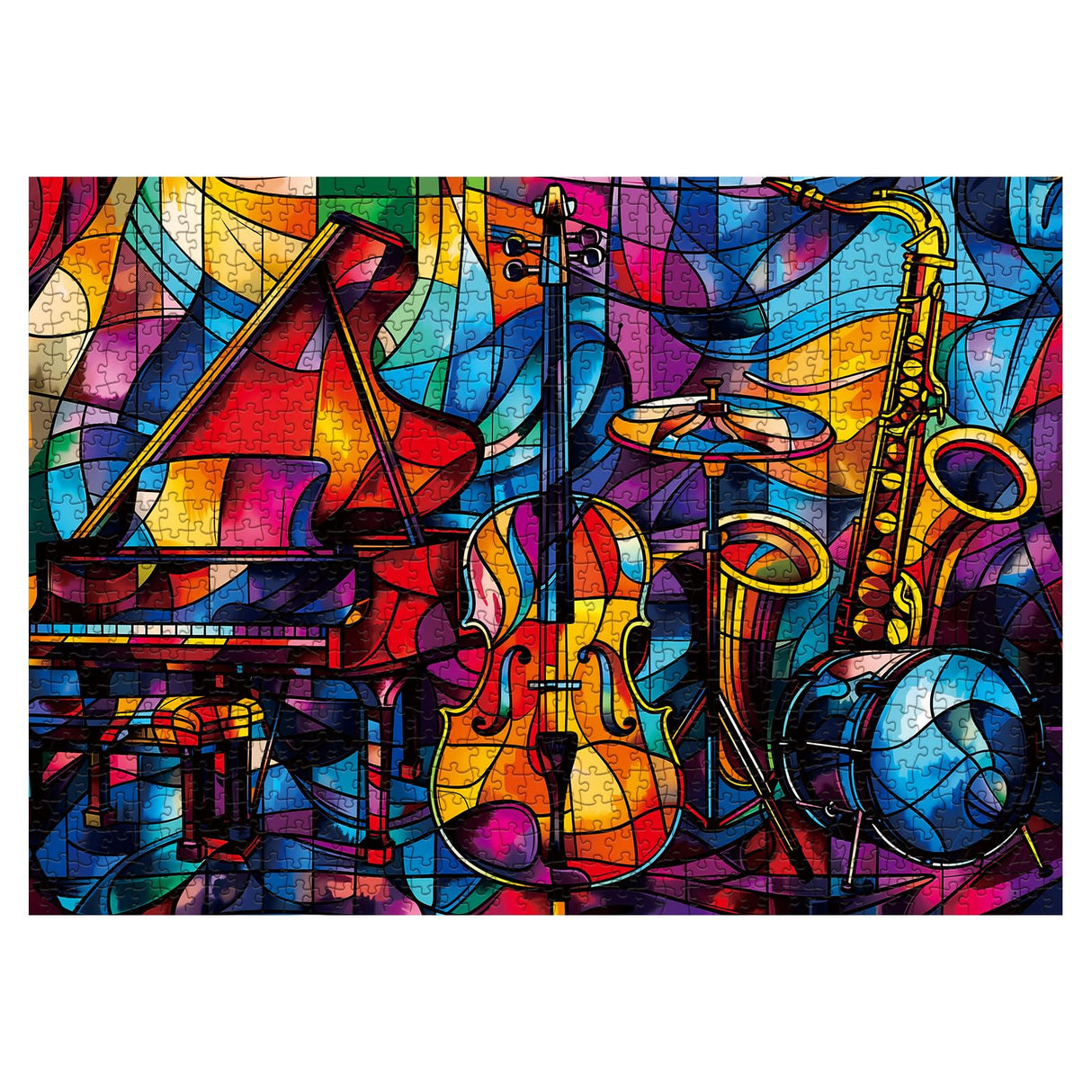 Stained Glass Music Puzzle for Adults 1000 Pieces, Colorful Art Jigsaw Puzzle, Piano Violin Puzzle BBOLDIN