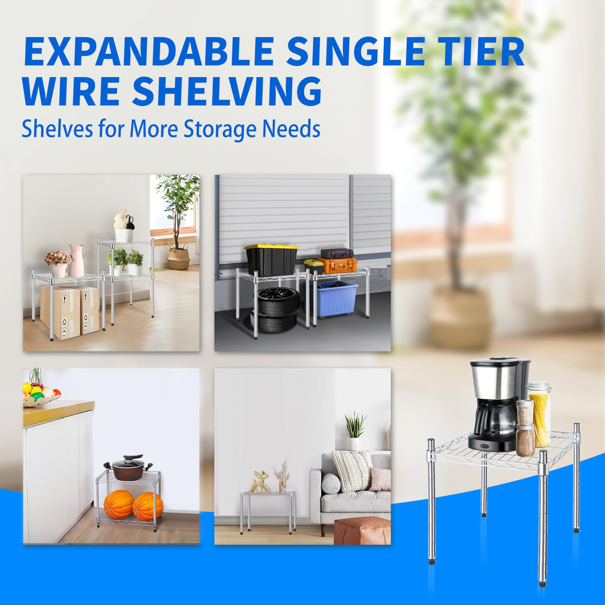 YSSOA Heavy Duty Shelving Unit, Wire Metal Stackable Storage, 1-Tier Shelf, Chrome, 15" W x 13.8" D x 15" H YSSOA