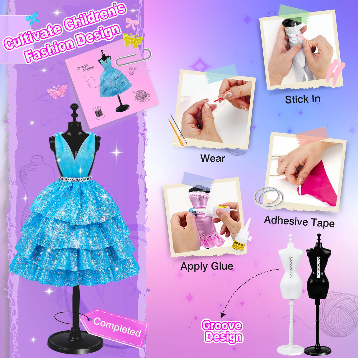 MINIFUN 1500+Pcs Fashion Designer Kit for Girls, Sewing Kit with 7 Mannequins, DIY Arts and Crafts Kit for Kids, Doll Clothes Making Kit, Girl Toys for Age 6 7 8 9 10 11 12 Year Old Gifts MINIFUN