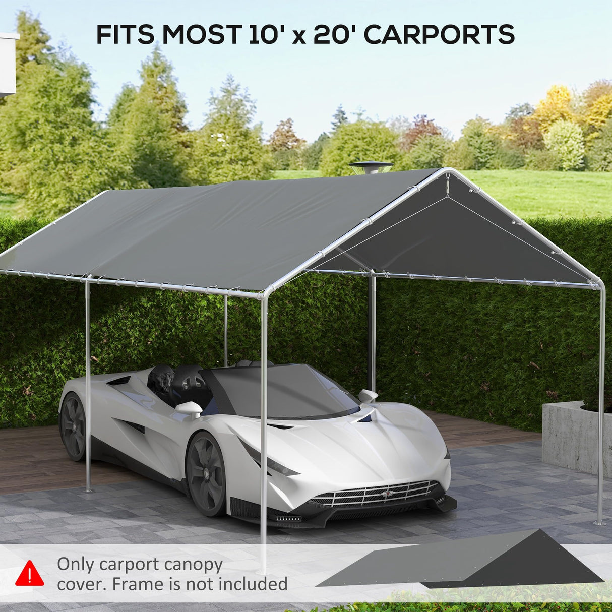 Outsunny 10' x 20' Carport Replacement Top Canopy Cover, UV Resistant and Water Resistant Car Port Portable Garage Tent Cover with Ball Bungee Cords, Dark Gray, Only Cover Outsunny