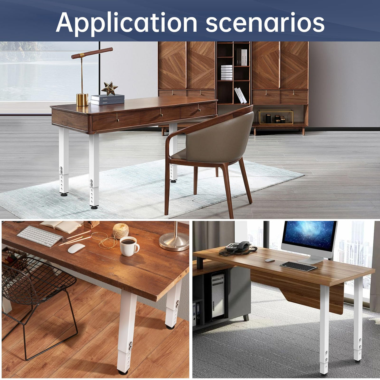 POROHOM 4PCS Adjustable Square Table Leg (14-24inch),Metal Desk Legs, Home Office DIY Furniture Leg Set for Tables, DIY desks, Counter Tops, Kitchen Tables,Office Desk(White) POROHOM