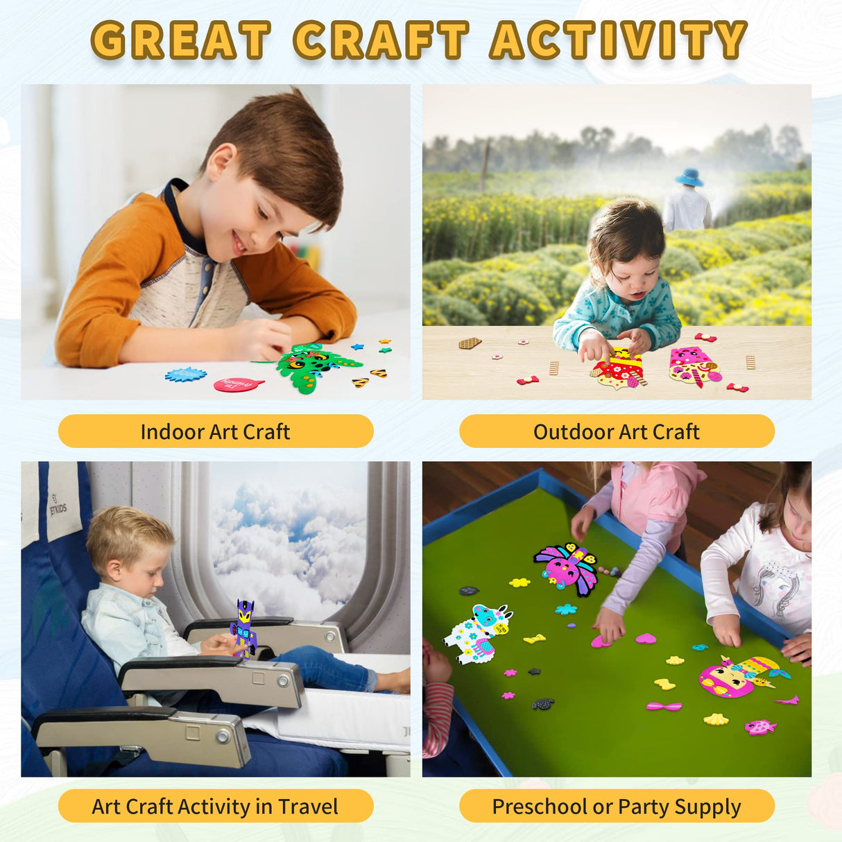 VKPI 4 Pieces EVA Foam Art Crafts Gift Kit, Creative Make Your Own Dinosaurs, Cartoon Foam Paper Craft Projects for Kids Ages 4+ Toddler, Preschool Learning Toy for Birthday Party Favor Supplies VKPI