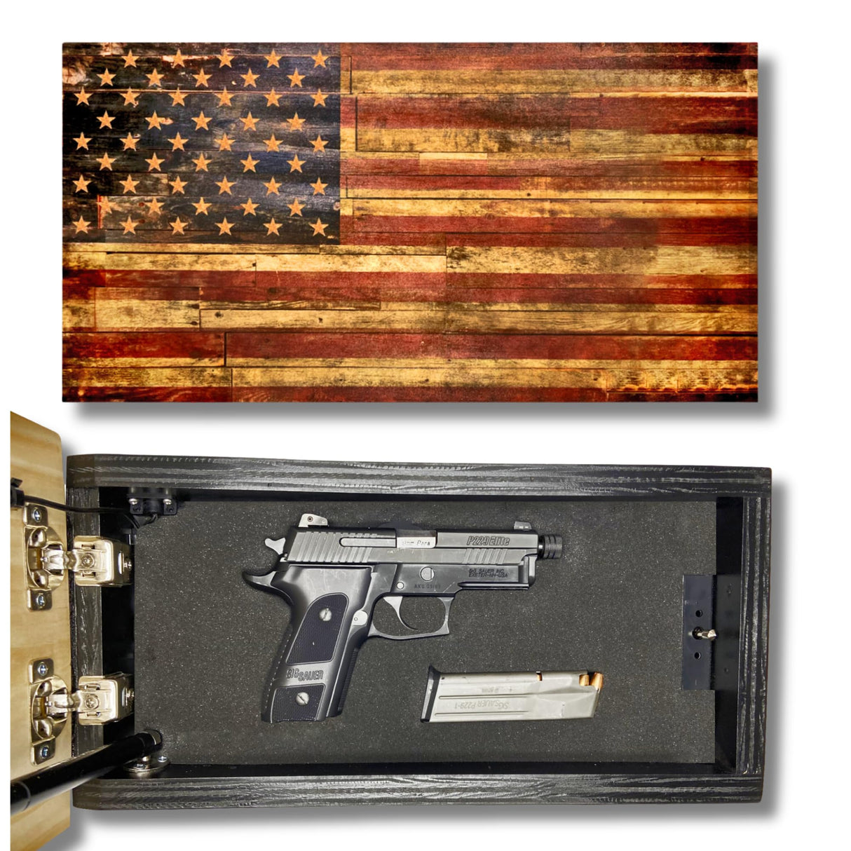 Tactical Traps - Tactical Flag Amercian Flag Hidden Gun Safe with Bluetooth RFID - Hidden Gun Storage - Concealment Furniture for Guns - Hand Gun Safe Tactical Traps